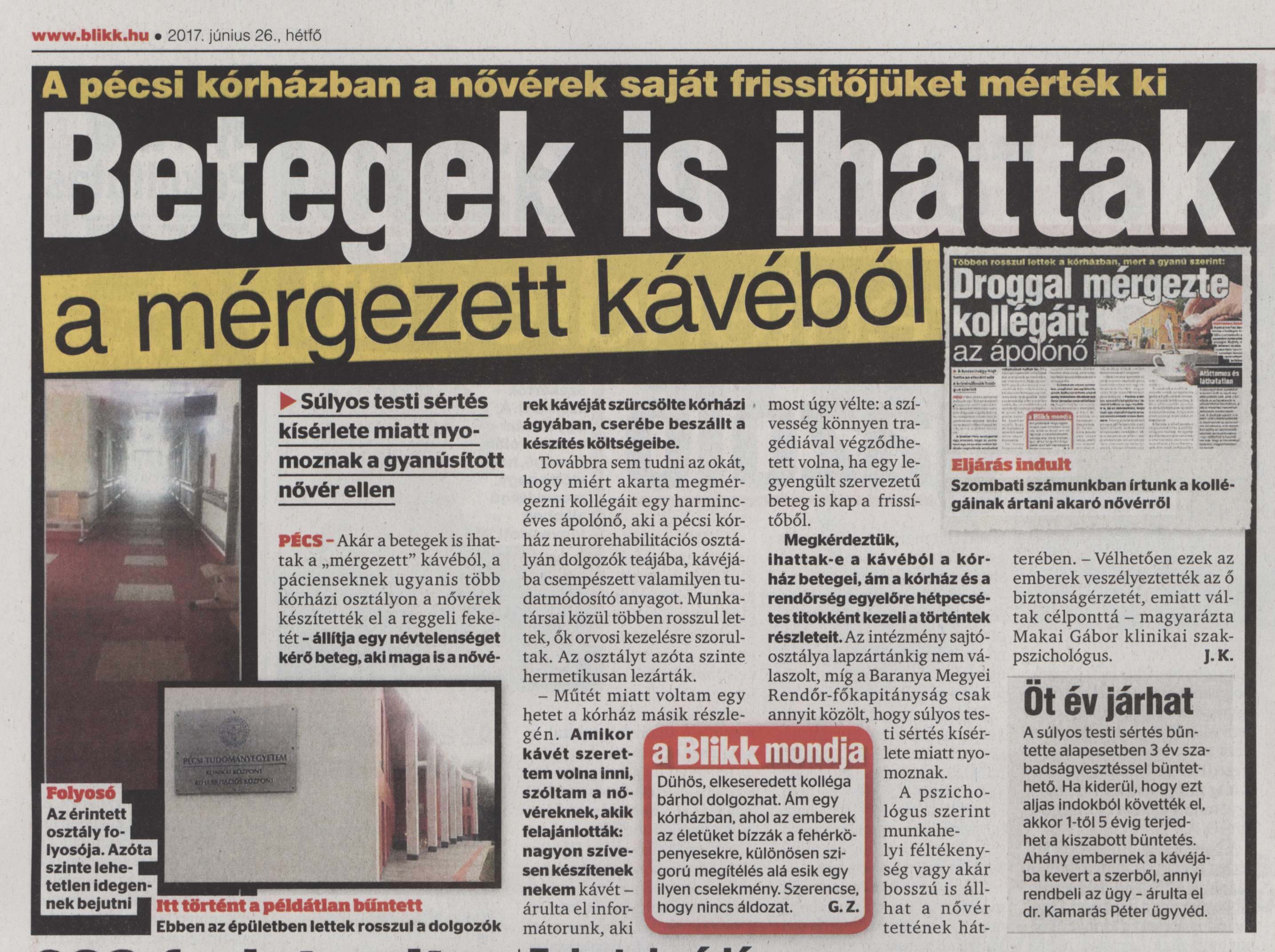 Betegek is ihattak a mérgezett kávéból A pécsi kórházban a nővérek saját frissítőjüket mérték ki