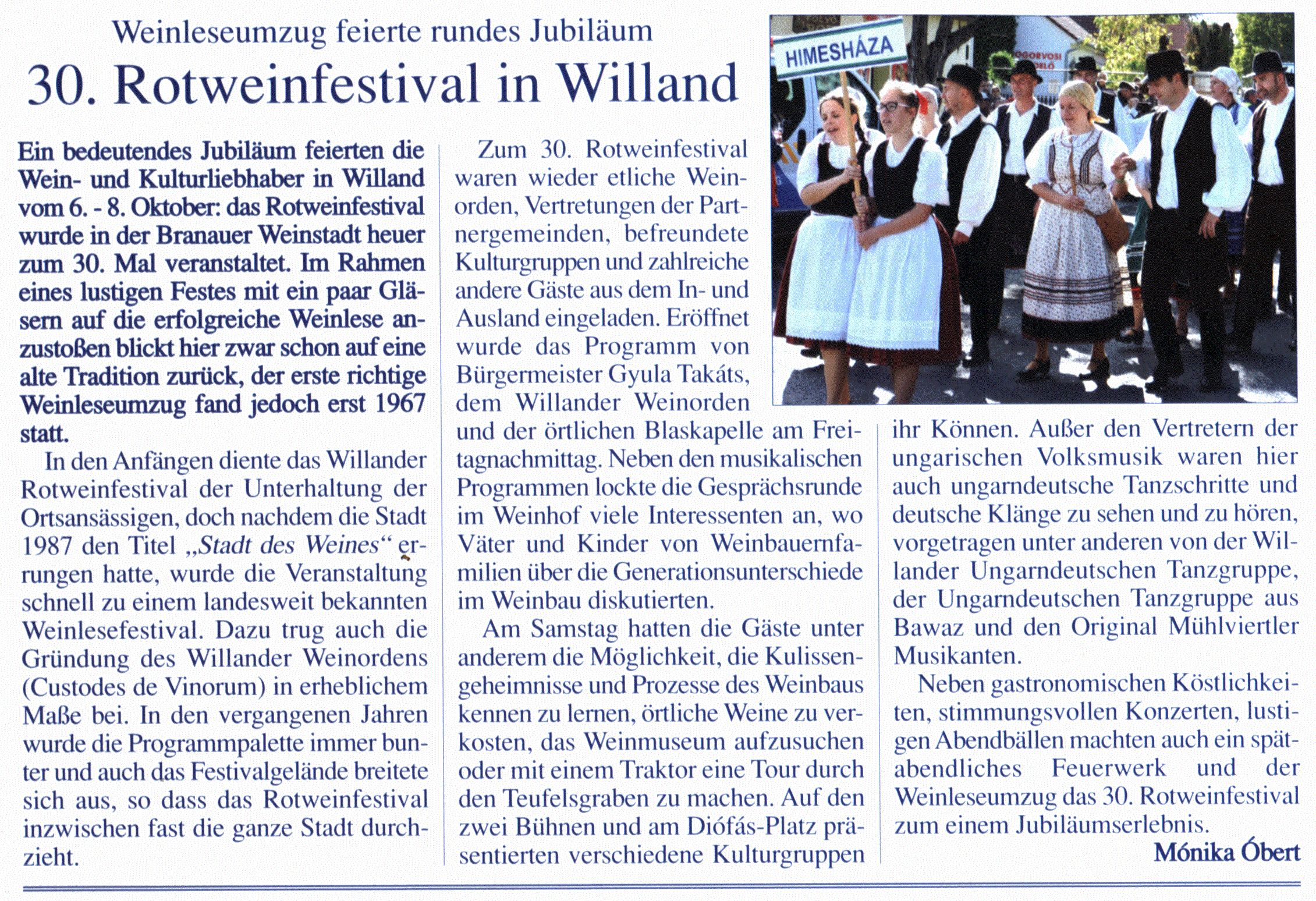 30. Rotweinfestival in Willand Weinleseumzug feierte rundes Jubiläum
