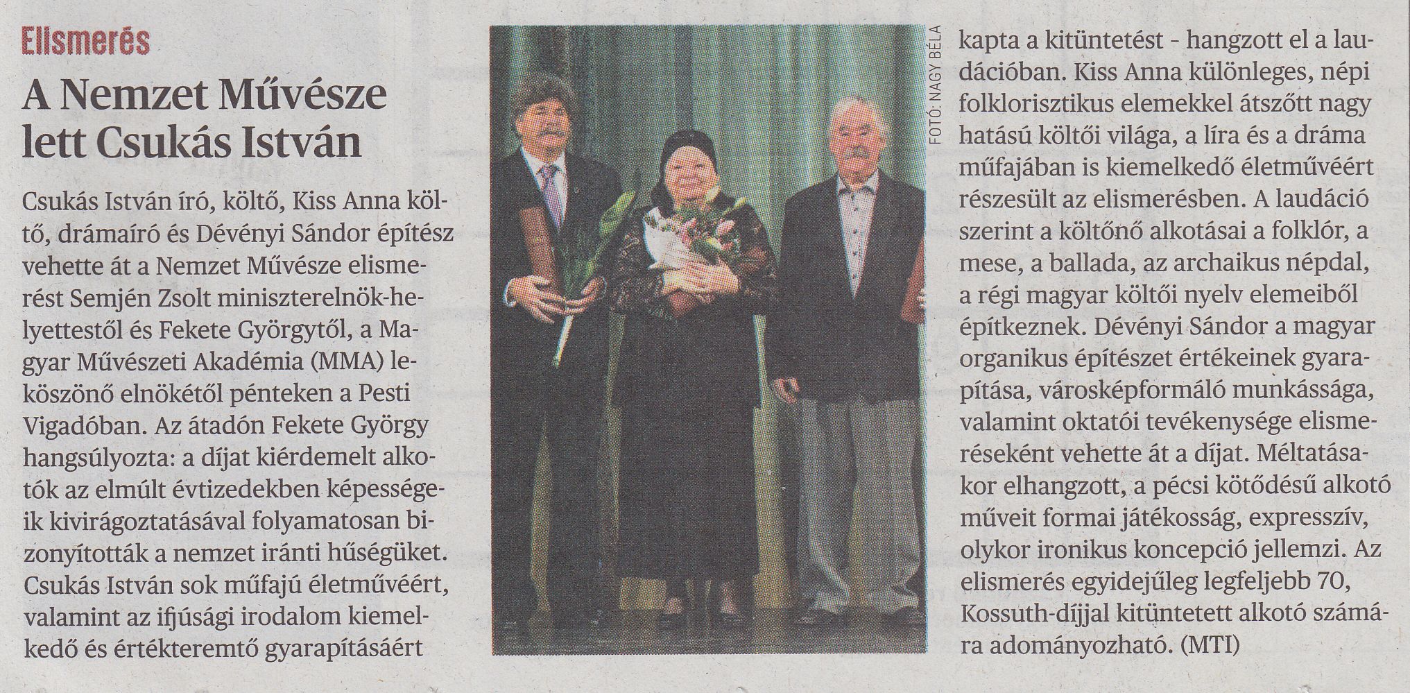 A Nemzet Művésze lett Csukás István