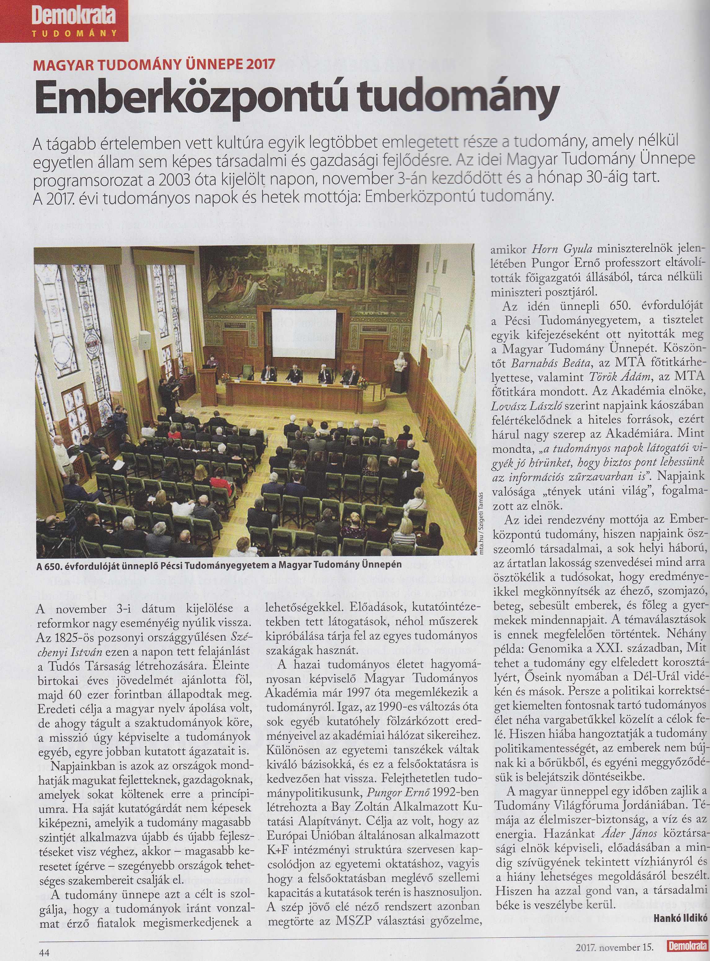 Emberközpontú tudomány Magyar Tudomány Ünnepe 2017
