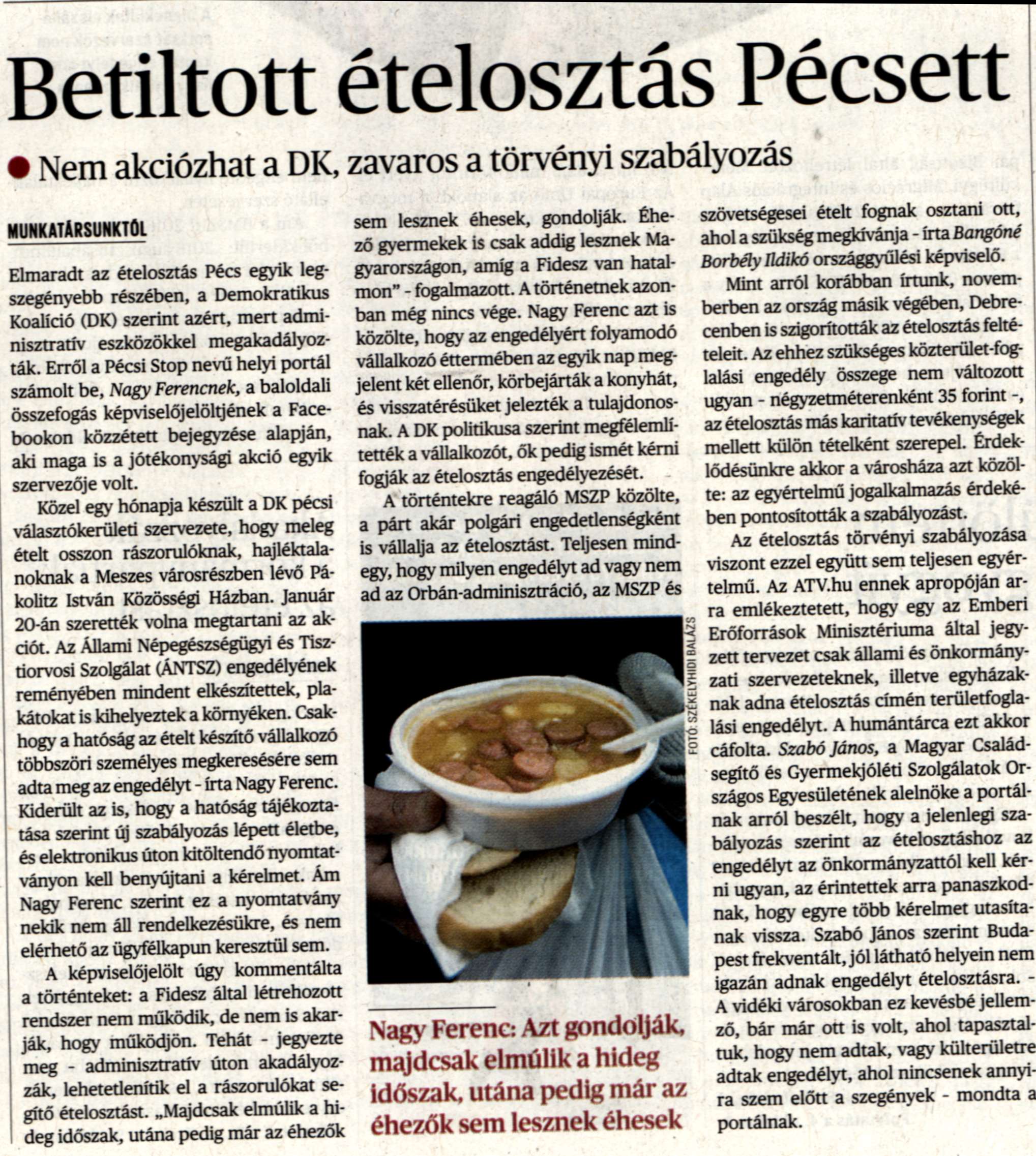 Betiltott ételosztás Pécsett