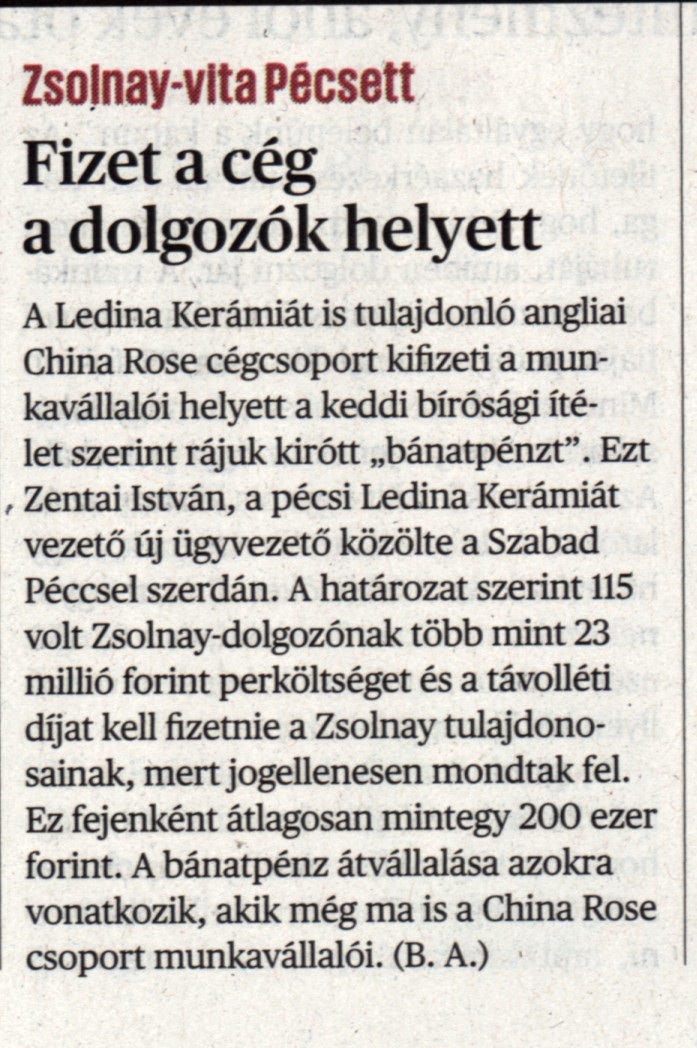 Fizet a cég a dolgozók helyett Zsolnay-vita Pécsett