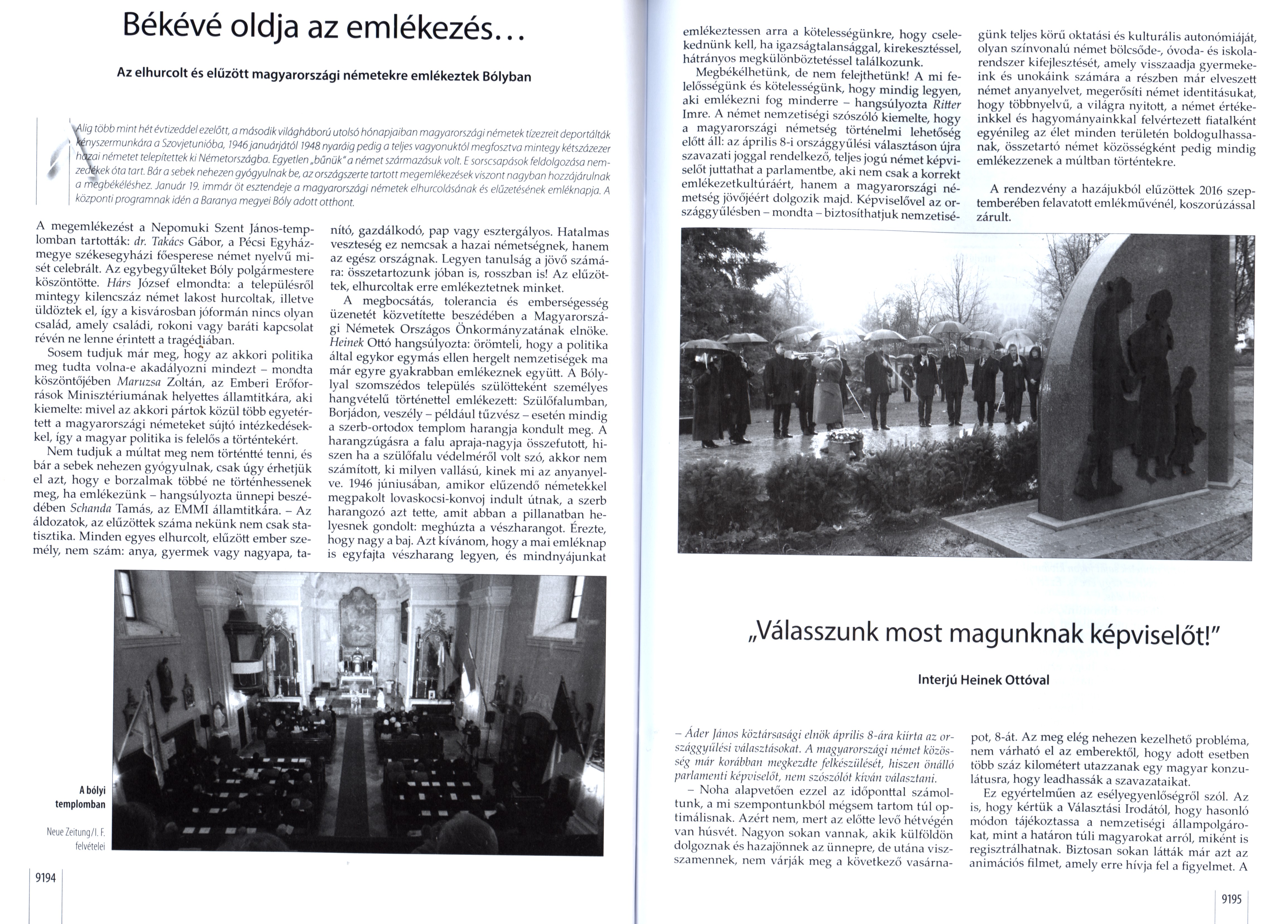 Békévé oldja az emlékezés... Az elhurcolt és elűzött magyarországi németekre emlékeztek Bólyban