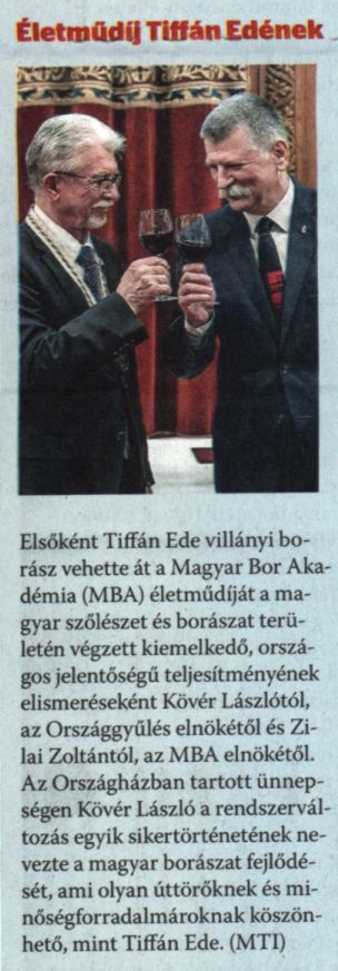 Életműdíj Tiffán Edének