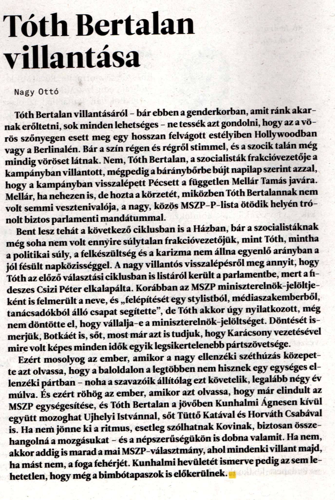 Tóth Bertalan villantása