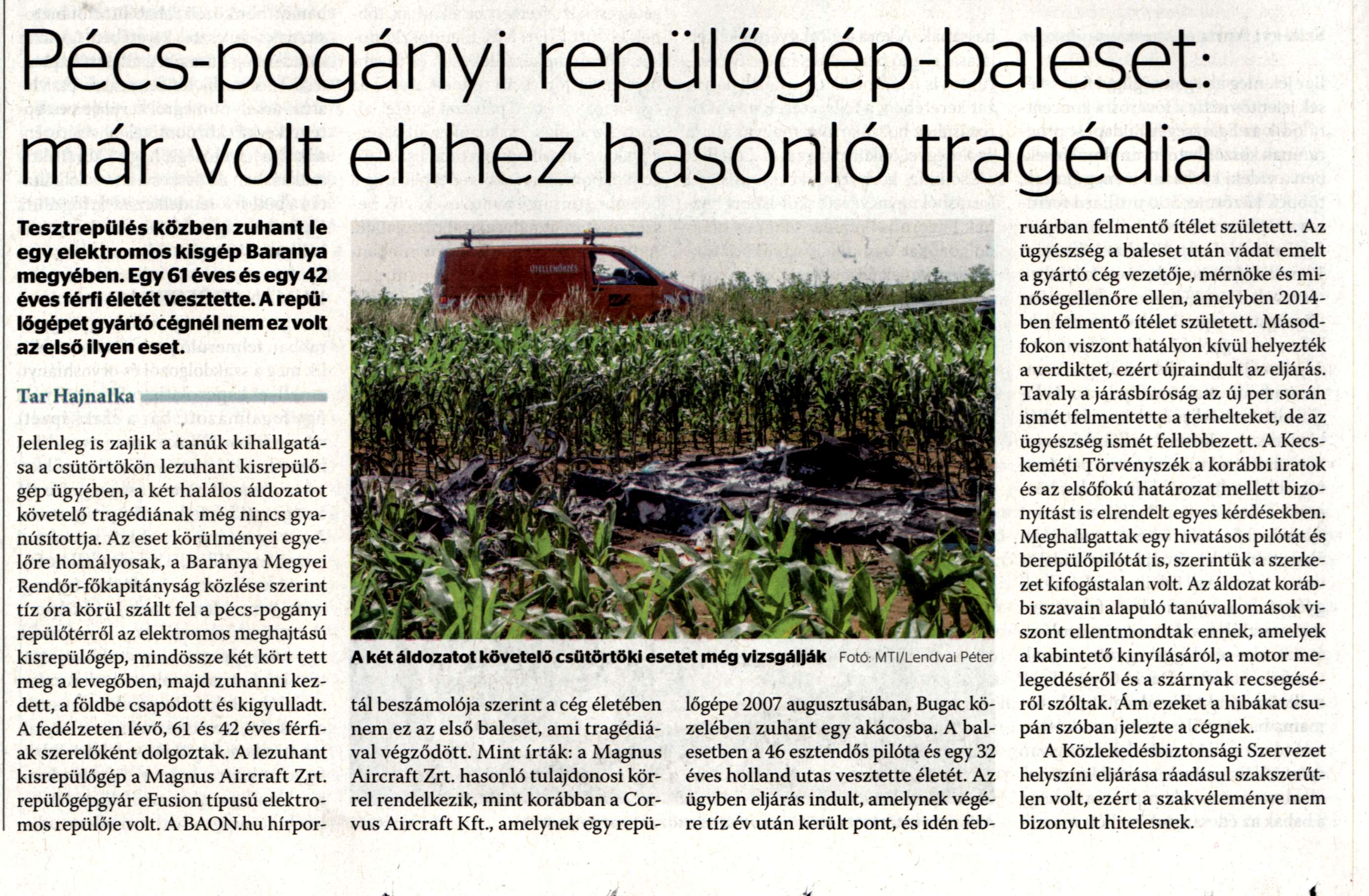 Pécs-pogányi repülőgép-baleset: már volt ehhez hasonló tragédia