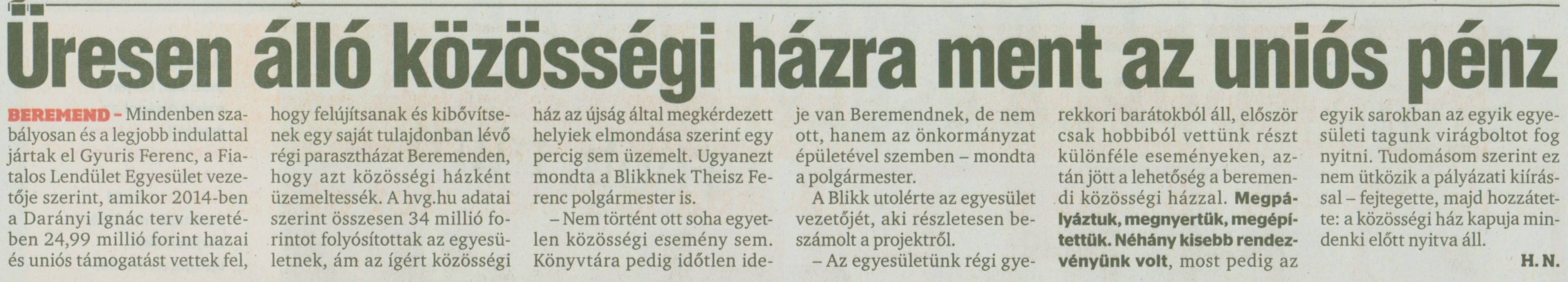 Üresen álló közösségi házra ment az uniós pénz