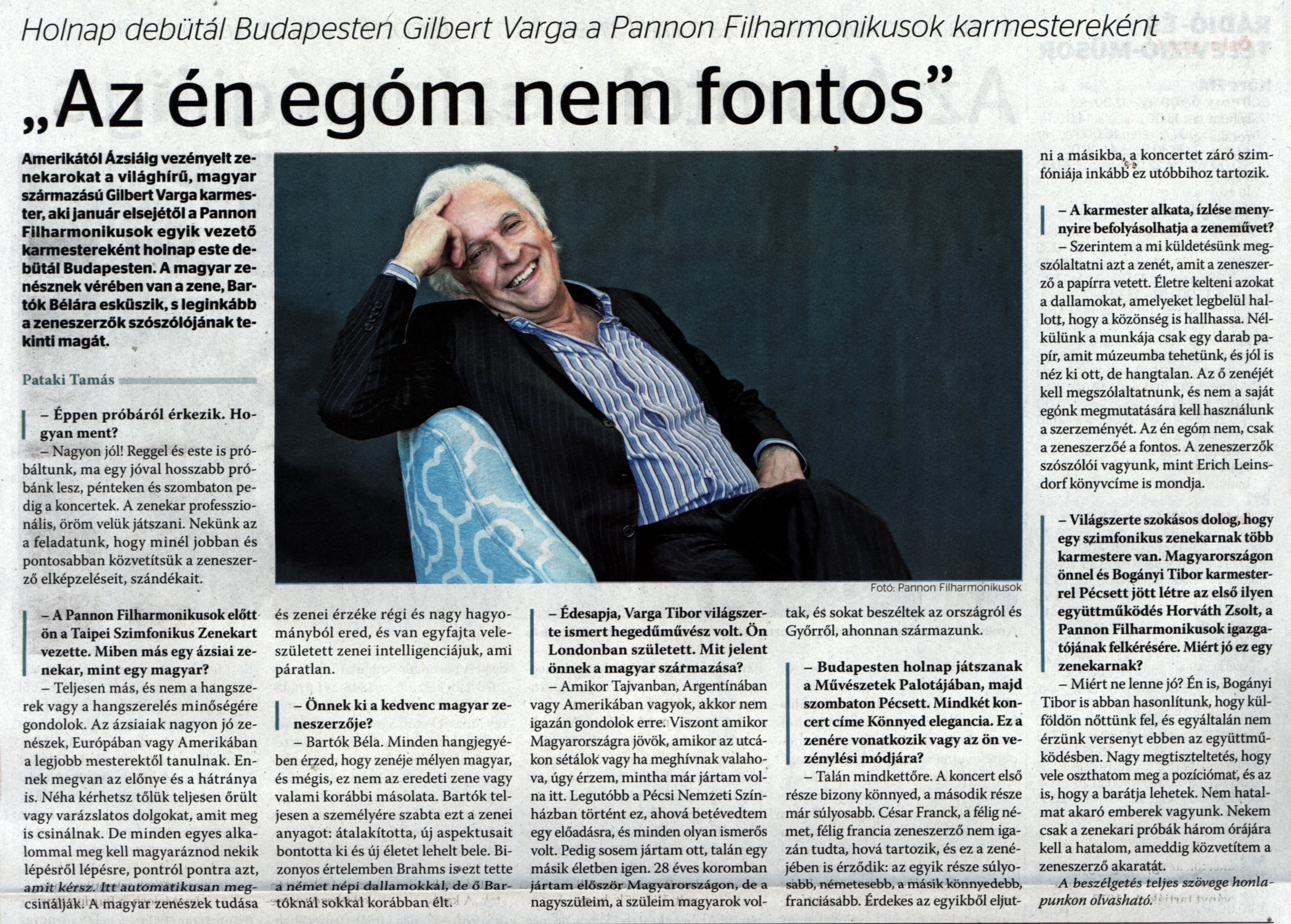 "Az én egóm nem fontos" Holnap debütál Budapesten Gilbert Varga a Pannon Filharmonikusok karmestereként