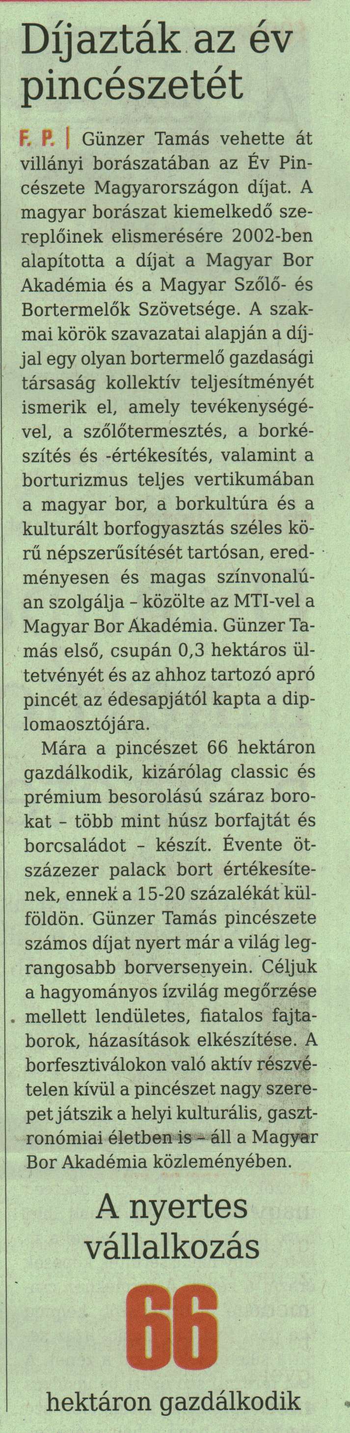 Díjazták az év pincészetét