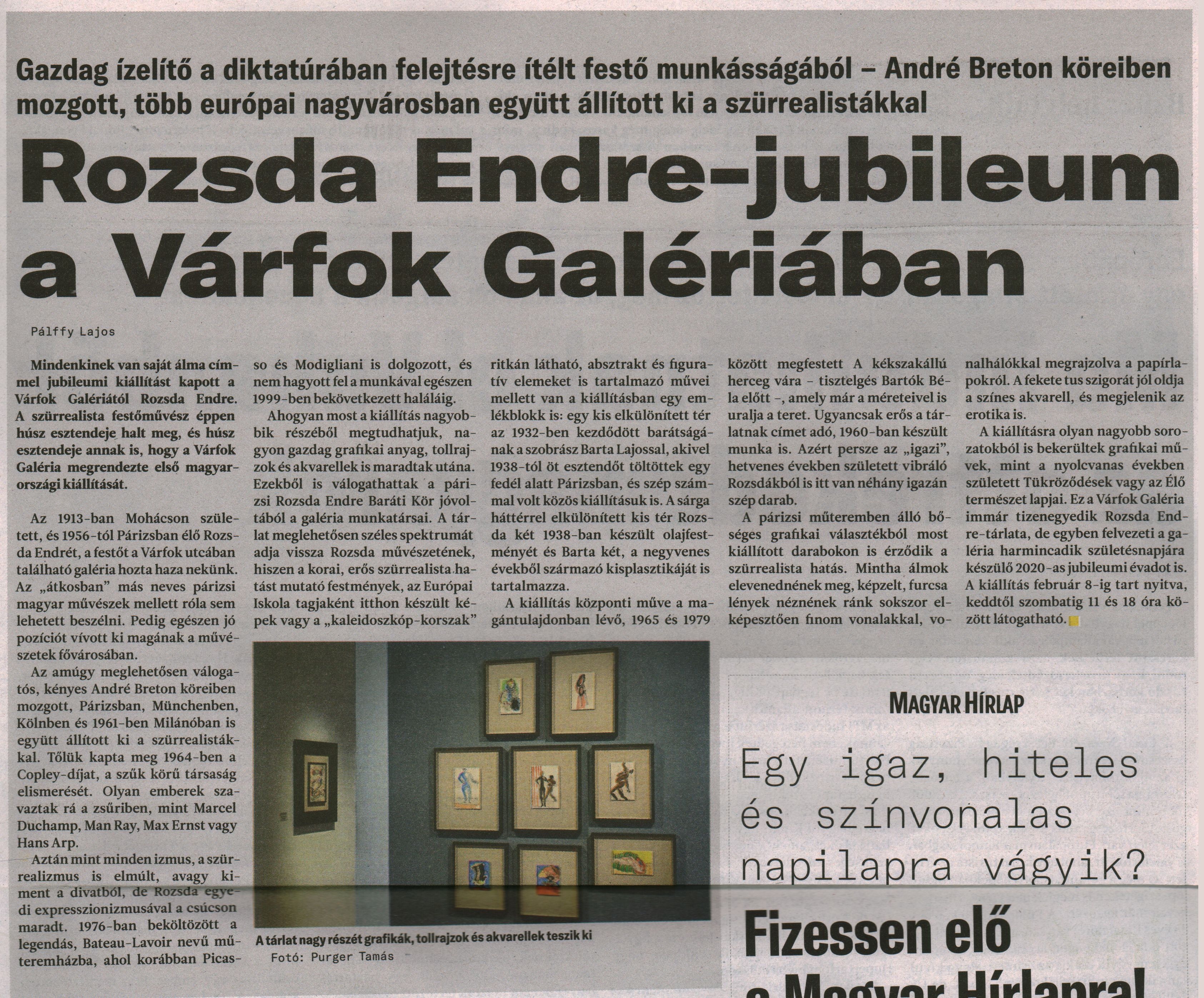 Rozsda Endre-jubileum a Várfok Galériában