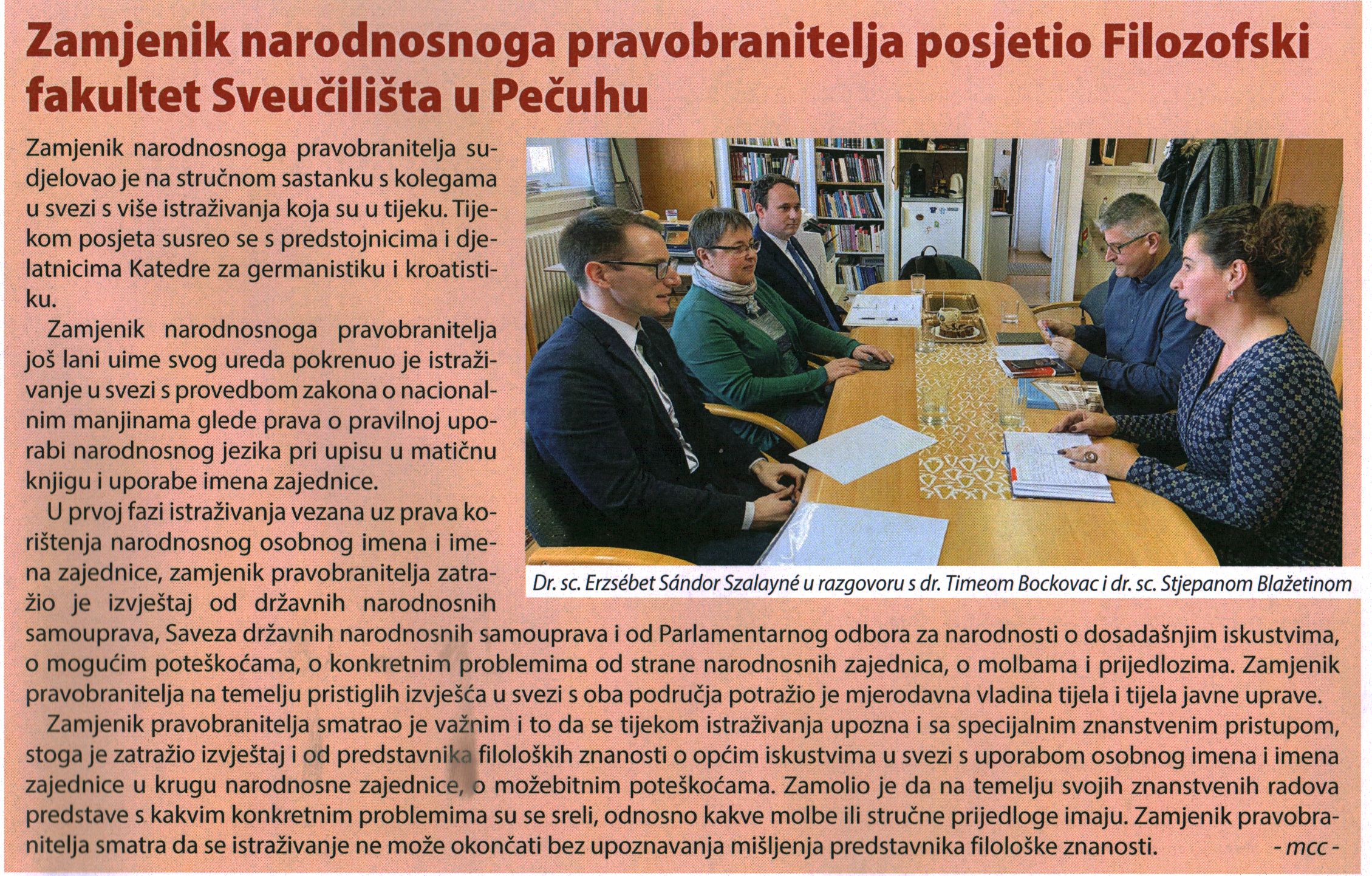 Zamjenik narodnosnoga pravobranitelja posjetio Filozofski fakultet Sveučilišta u Pečuhu