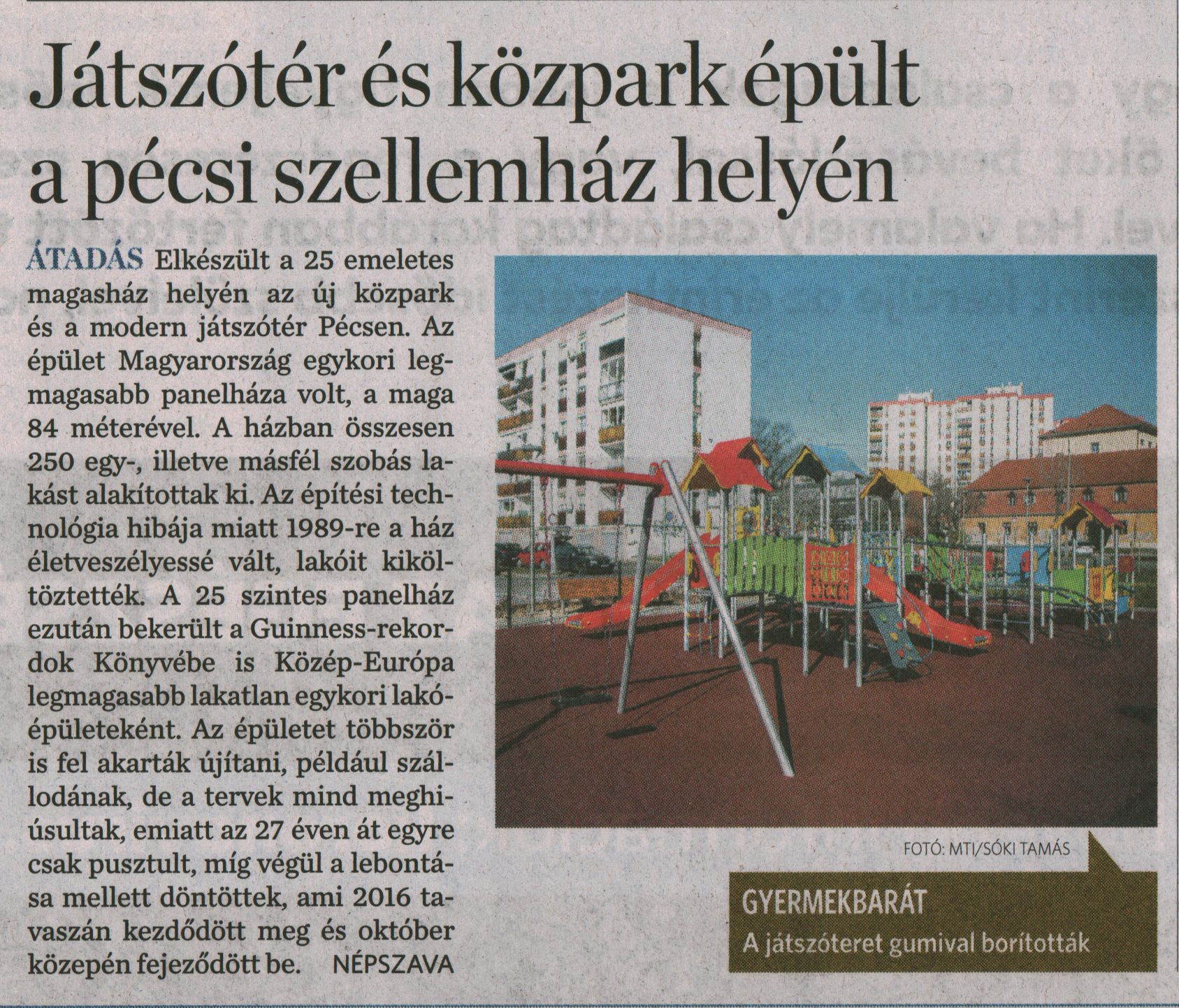 Játszótér és közpark épült a pécsi szellemház helyén