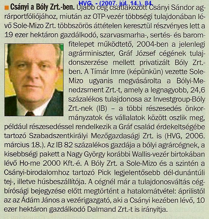 Csányi a Bóly Zrt.-ben