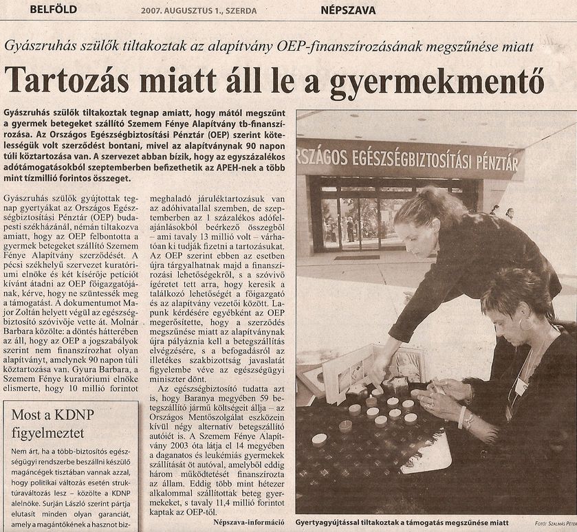 Tartozás miatt áll le a gyermekmentő