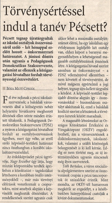 Törvénysértéssel indul a tanév Pécsett?