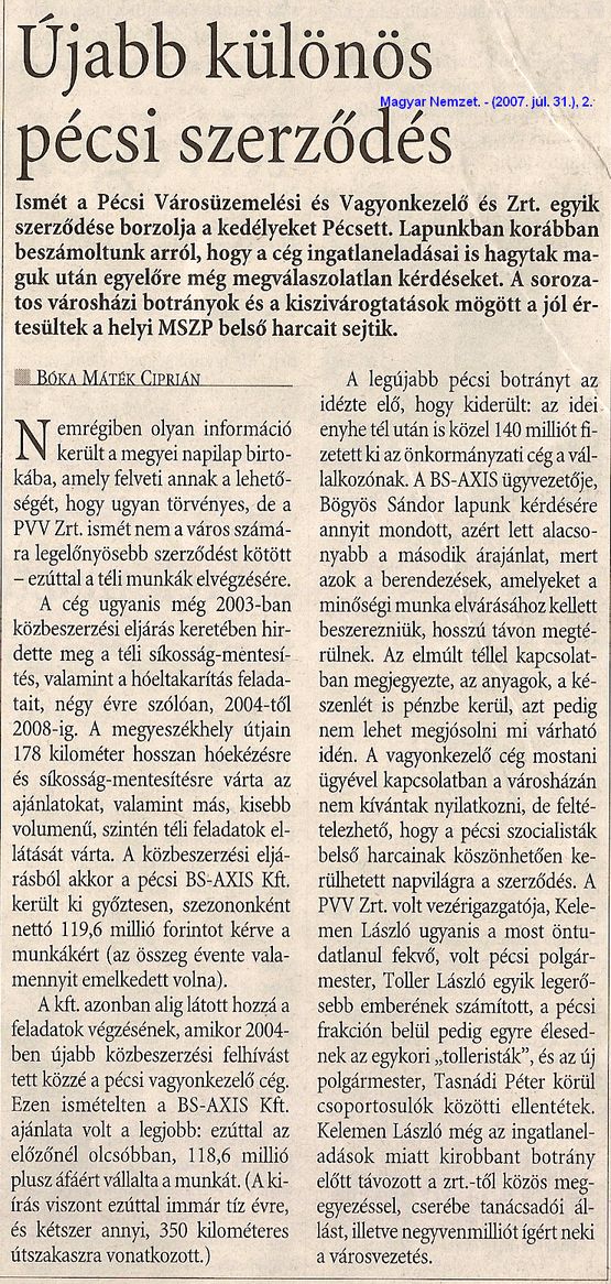 Újabb különös pécsi szerződés