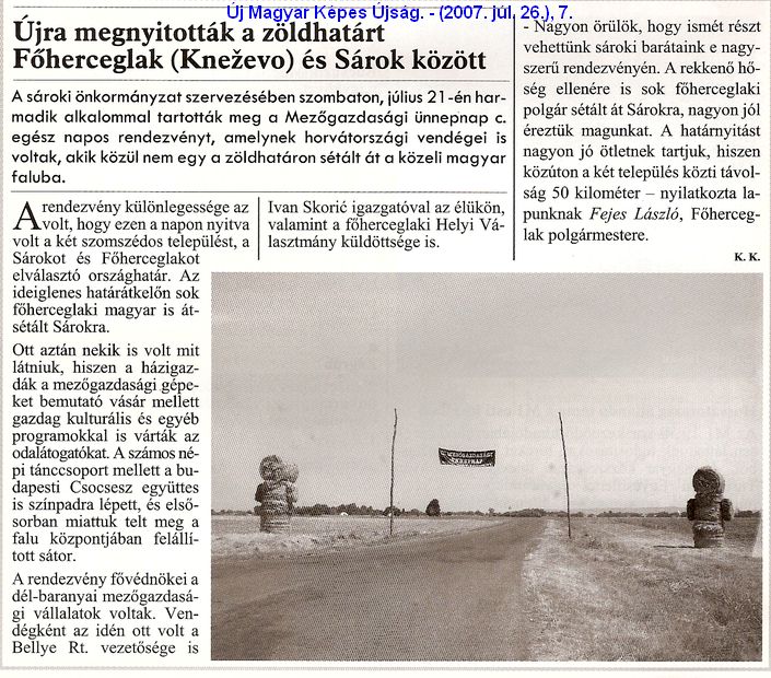 Újra megnyitották a zöldhatárt Főherceglak (Knezevo) és Sárok között