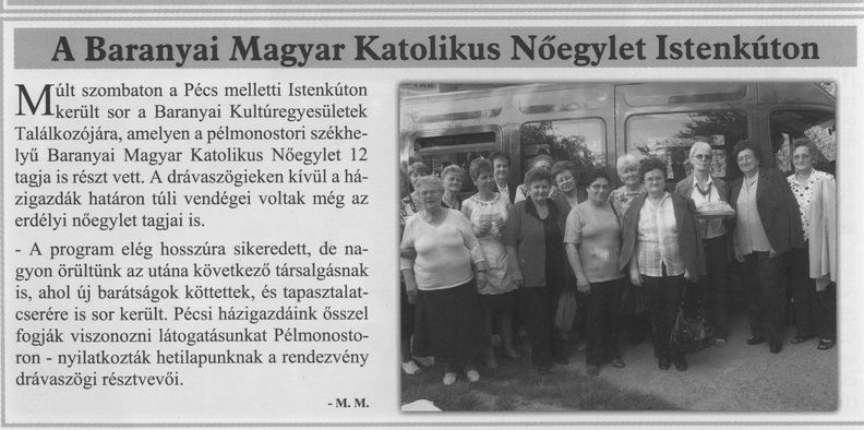 A Baranyai Magyar Katolikus Nőegylet Istenkúton