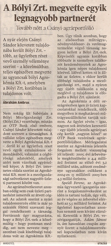 A Bólyi Zrt. megvette egyik legnagyobb partnerét