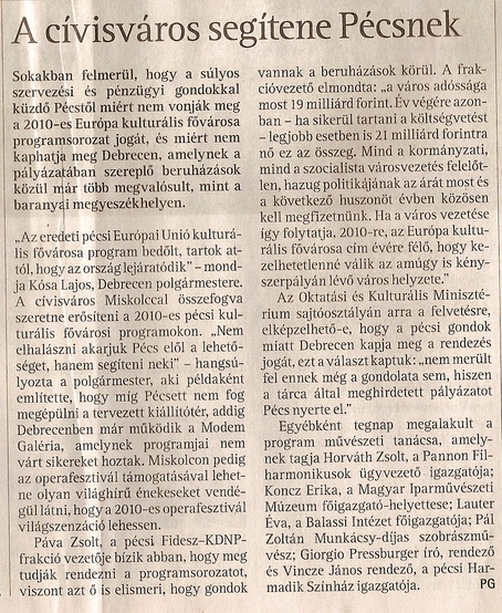 A cívisváros segítene Pécsnek