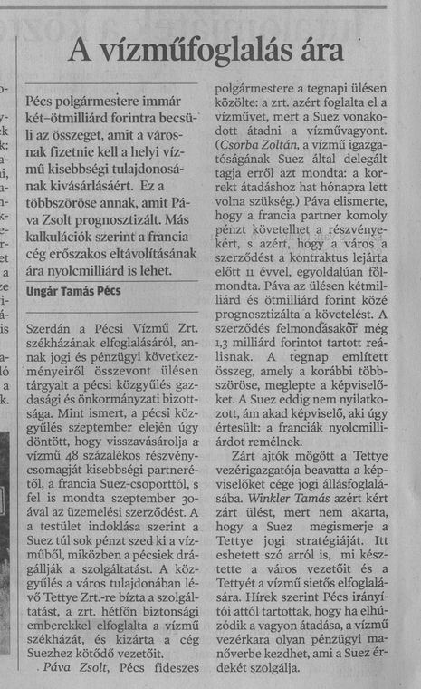 A vízműfoglalás ára