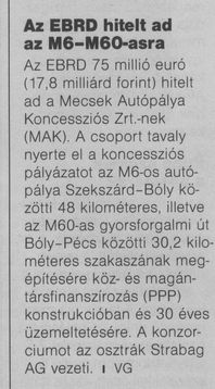 Az EBRD hitelt ad az M6-M60-asra