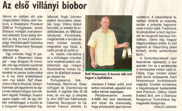Az első villányi biobor