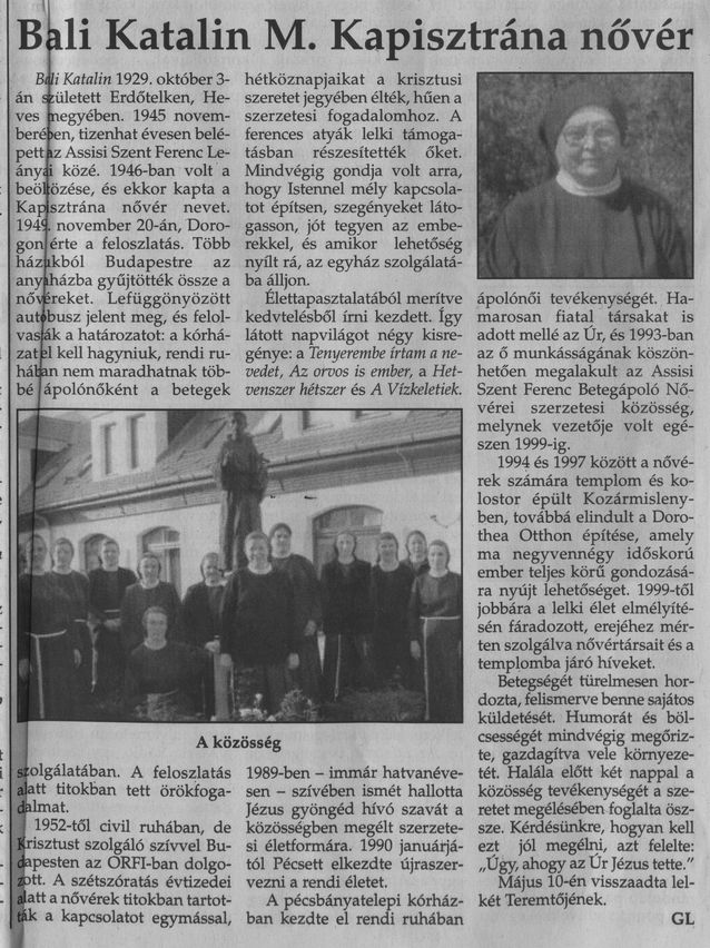 Bali Katalin M. Kapisztrána nővér