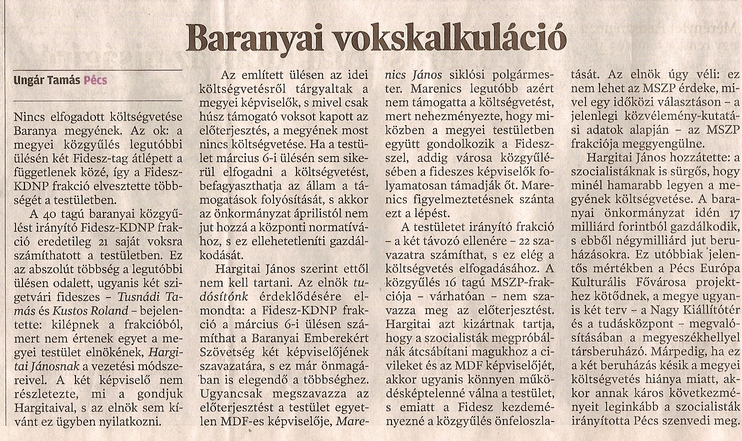 Baranyai vokskalkuláció