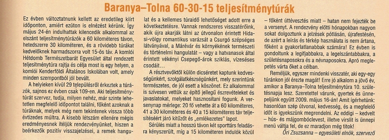 Baranya-Tolna 60-30-15 teljesítménytúrák