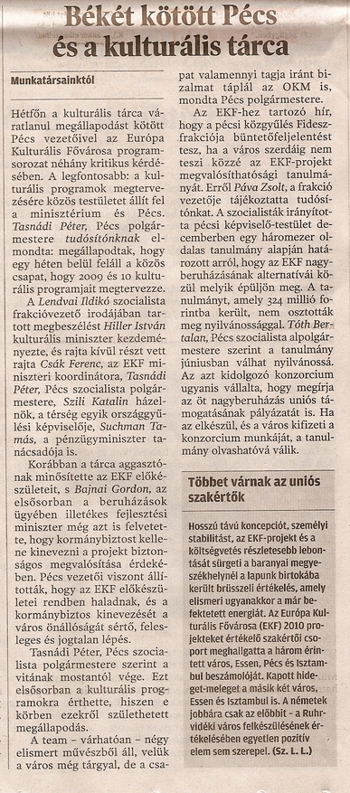 Békét kötött Pécs és a kulturális tárca