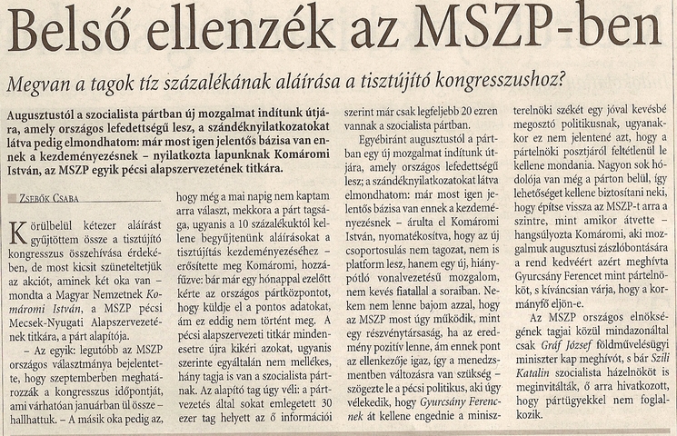 Belső ellenzék az MSZP-ben