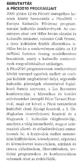 Bemutatatták a Pécs2010 programjait