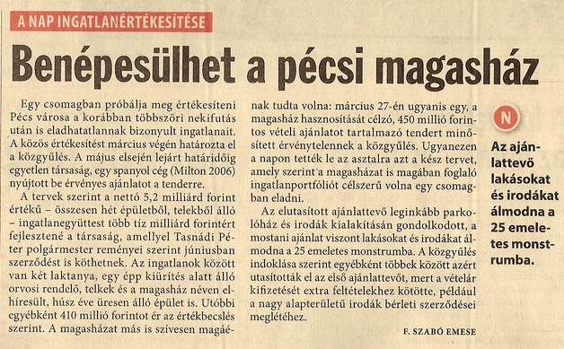 Benépesülhet a pécsi magasház
