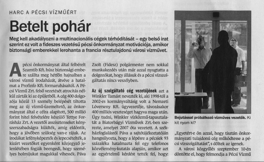 Betelt pohár : Harc a Pécsi Vízműért