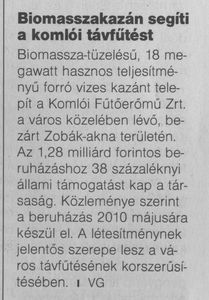Biomasszakazán segíti Komlón a távfűtést