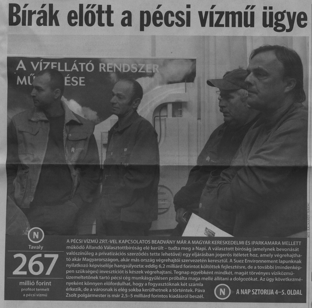 Bírák előtt a pécsi vízmű ügye = Már a válsztott bíróság előtt a pécsi vízmű ügye
