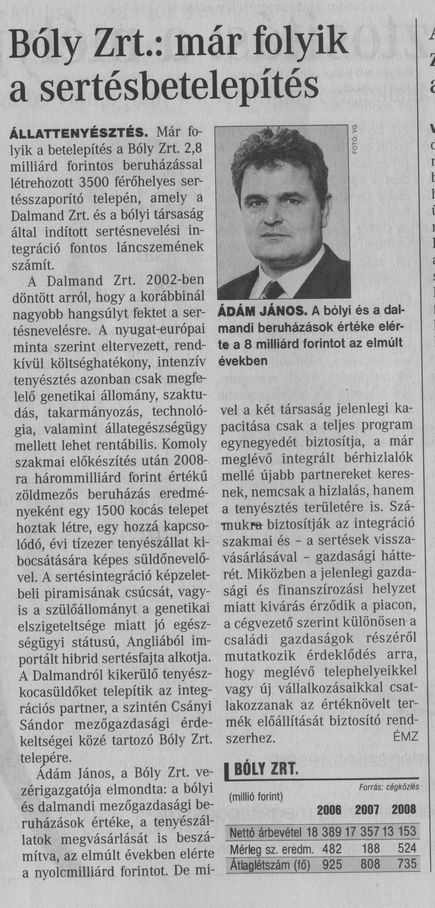 Bóly Zrt.: már folyik a sertéstelepítés
