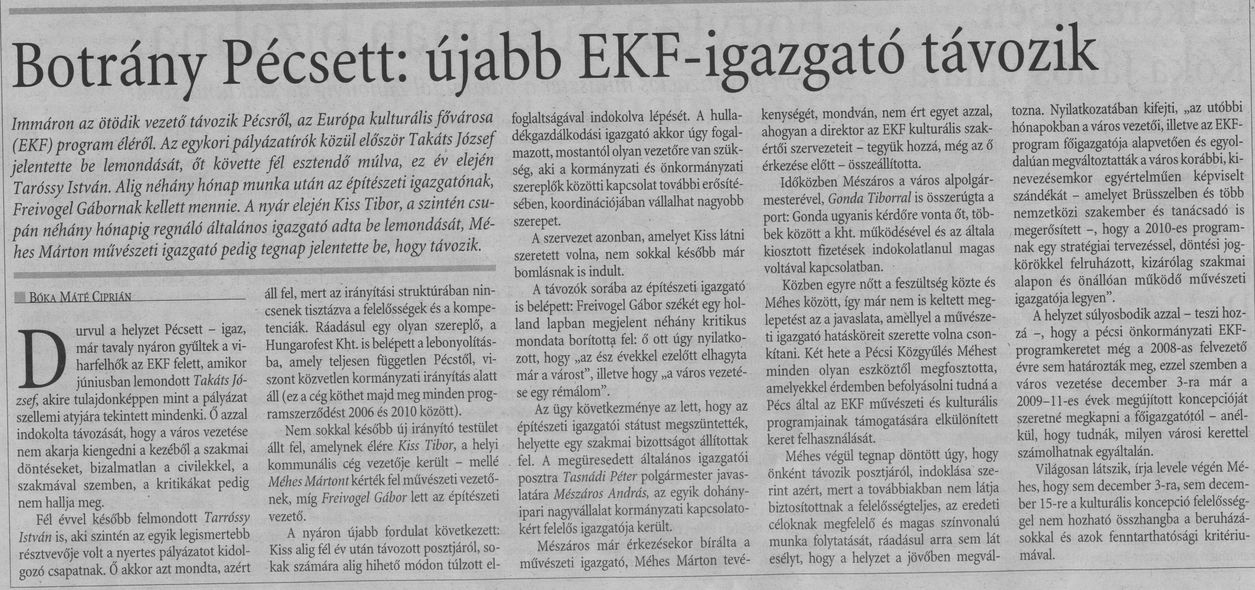 Botrány Pécsett: újabb EKF-igazgató távozik
