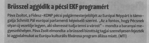 Brüsszel aggódika a pécsi EKF-programért