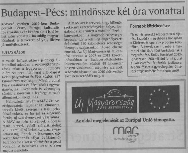 Budapest-Pécs: mindössze két óra vonattal