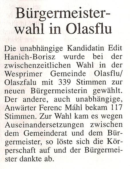 Bürgermeisterwahl in Olasflu