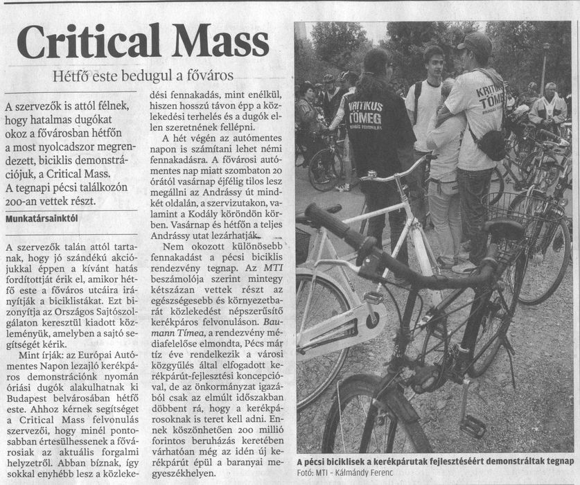 Critical Mass Hétfő este bedugul a főváros