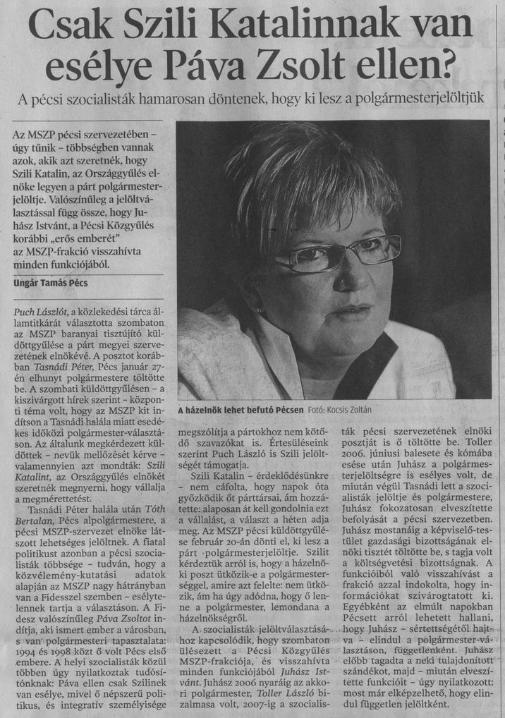 Csak Szili Katalinnak van esélye Páva Zsolt ellen? A pécsi szocialisták hamarosan döntenek, hogy ki lesz a polgármesterjelöltjük