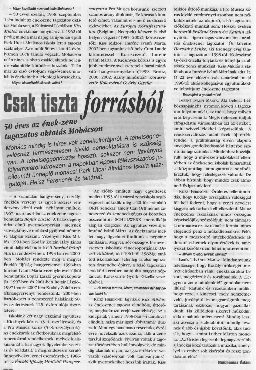 Csak tiszta forrásból 50 éves az ének-zene tagozatos oktatás Mohácson