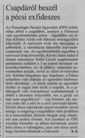 Csapdáról beszél a pécsi exfideszes