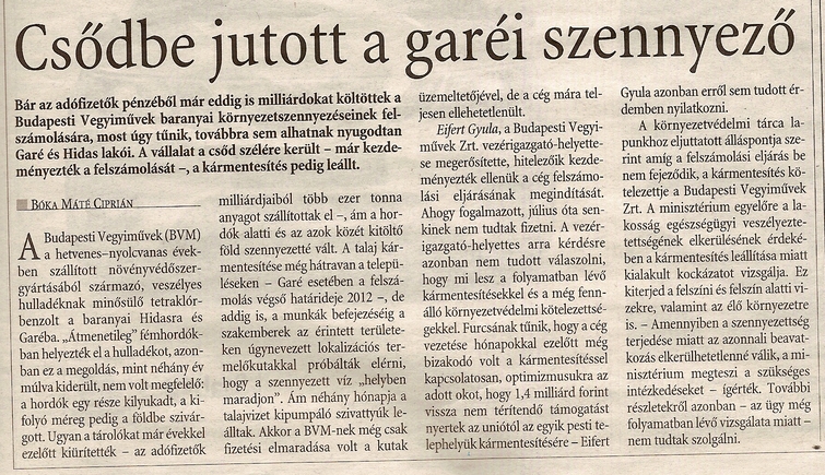 Csődbe jutott a garéi szennyező