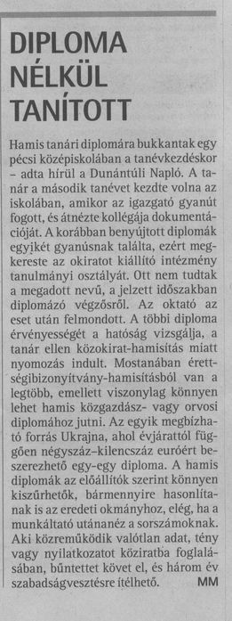 Diploma nélkül tanított