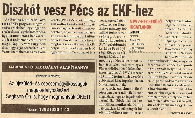 Diszkót vesz Pécs az EKF-hez