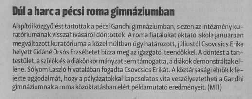 Dúl a harc a pécsi roma gimnáziumban